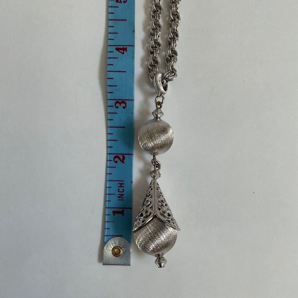 VTG Monet Bolero Silver Filigree Ball Tassel Necklace Rope Chain Book Piece MCM - Picture 12 of 12